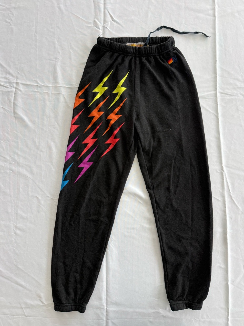 Aviator Nation Black Joggers with Rainbow Lightning Bolts